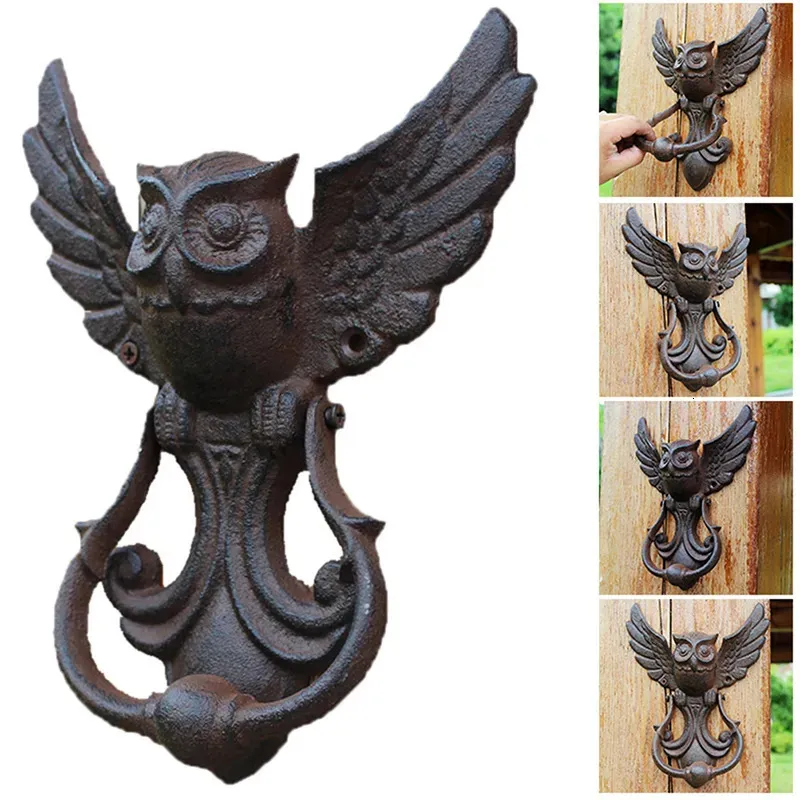 Objets décoratifs Figurines 1pc heurtoir de porte Vintage en fonte hibou décor heurtoir de porte poignée 231009