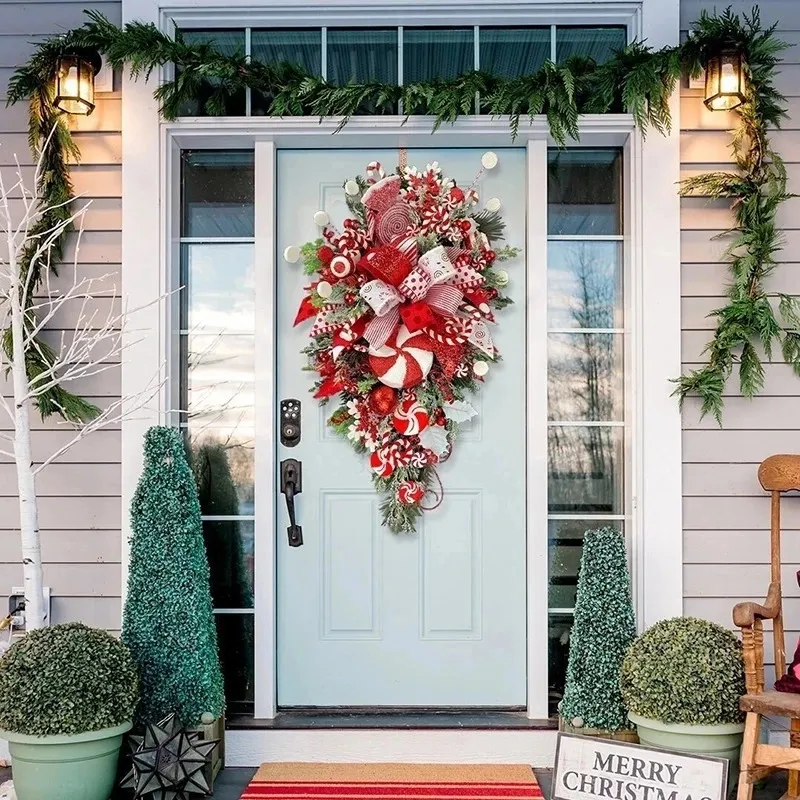Couronne De Noël En Bois "Welcome" Avec Père Noël - Diamètre 25 Cm - Décoration Porte Ou Mur