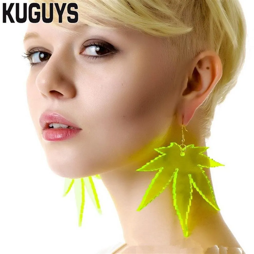 Acryl Dangle Earring neon heldere esdoornblad oorbellen voor dames in nieuwe mode-sieraden291E