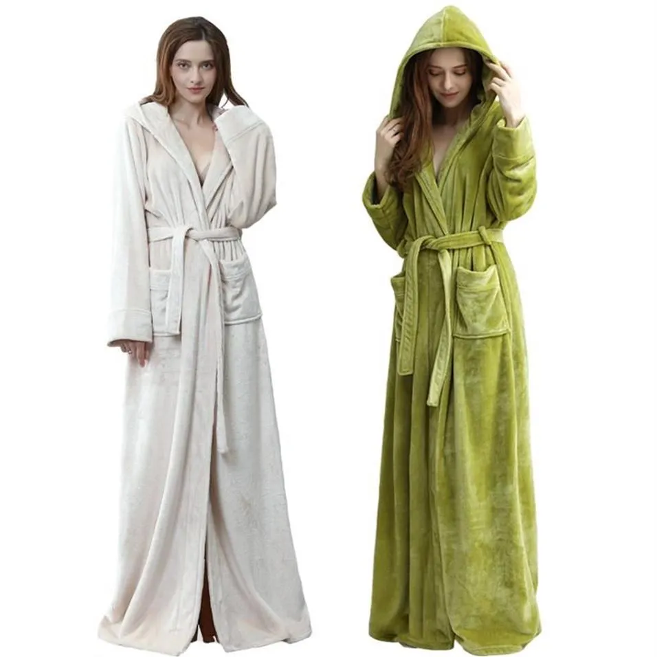 Dames nachtkleding lange badjas met capuchon voor dames luxe flanel fleece volledige lengte badjas winter warme pyjama douche nightgo280D