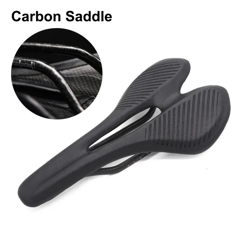 Selles de vélo Selle de vélo en carbone Super légère vtt route T800 siège de vélo en Fiber de carbone confortable en cuir EVA coussins de course de cyclisme 231009