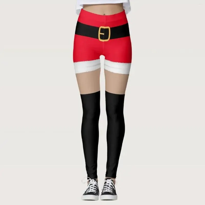 Leggings para mujer, pantalones con estampado navideño para fiesta, Papá Noel, reno, entrenamiento, trote, pantalones elásticos para mujer