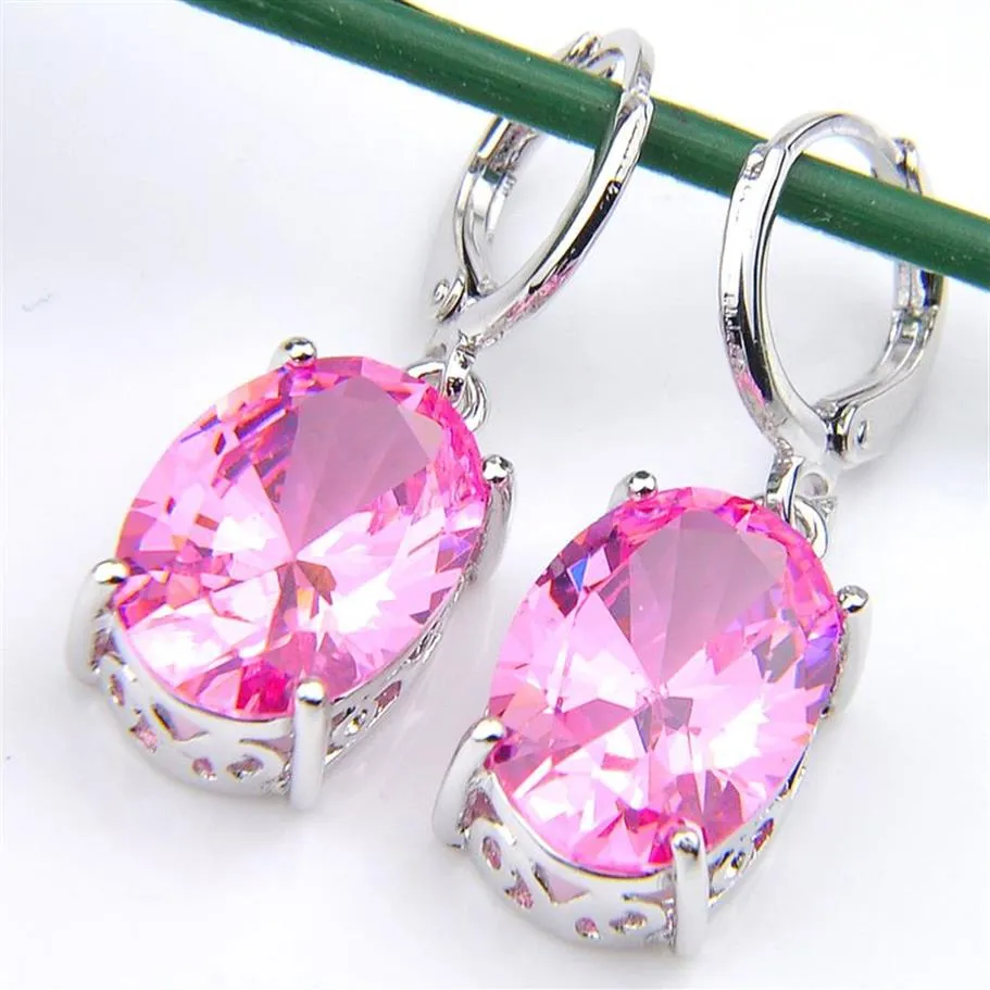 10Prs Luckyshine Klassieke Dazzling Fire Ovale Roze Topaas Zirkonia Edelsteen Zilveren Dangle Oorbellen voor Vakantie Bruiloft Party2845