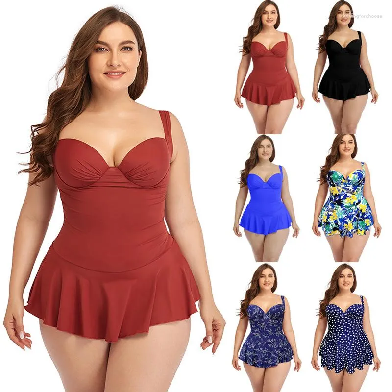 Kvinnors badkläder 2023 One Piece Women Plus Size Push Up Kjol Baddräkt Sexig rygglös stor strandkläder hängslen Baddräkter