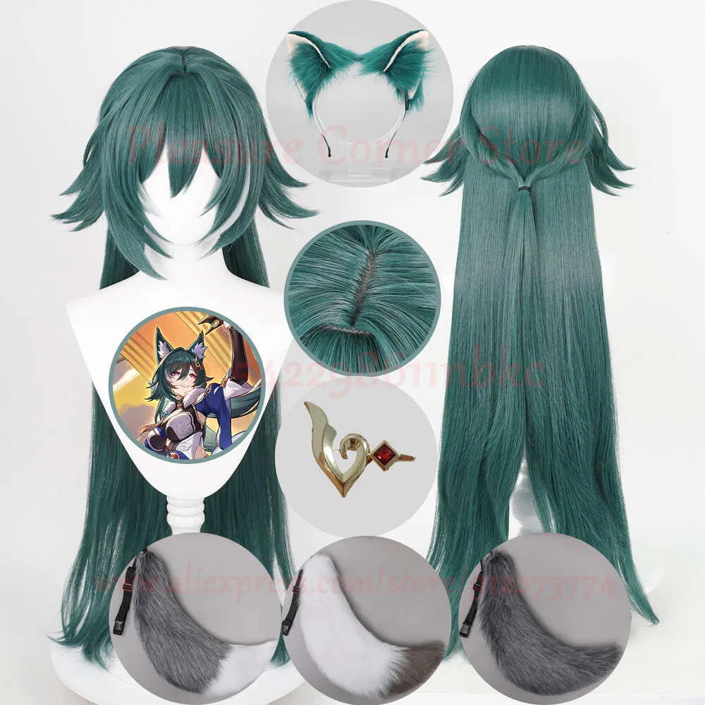 Honkai: Star Rail Yukong Cosplay Wig Dark Green Cosplay Wigs Anime Pergów Odporna na ciepło Partię syntetyczną Yu Kong Cosplay Wigscostplay