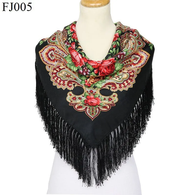 Russische Stil Quaste Große Schals Quadrat Frauen Winter Warme Baumwolle Ethnischen Stil Schal Weibliche Blume Wraps Lange Schals Geschenk