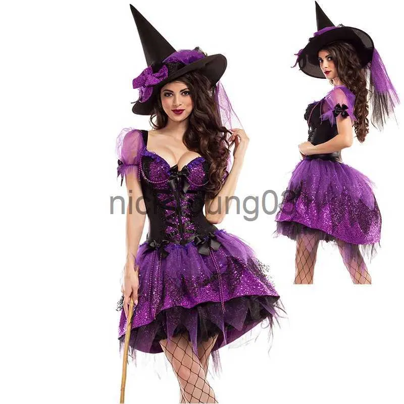 Costume a tema Carnevale multiplo Halloween Lady Viola Elegante costume da strega Smoking carino Magia Strega Tutina Cosplay Fancy Party Dress x1010