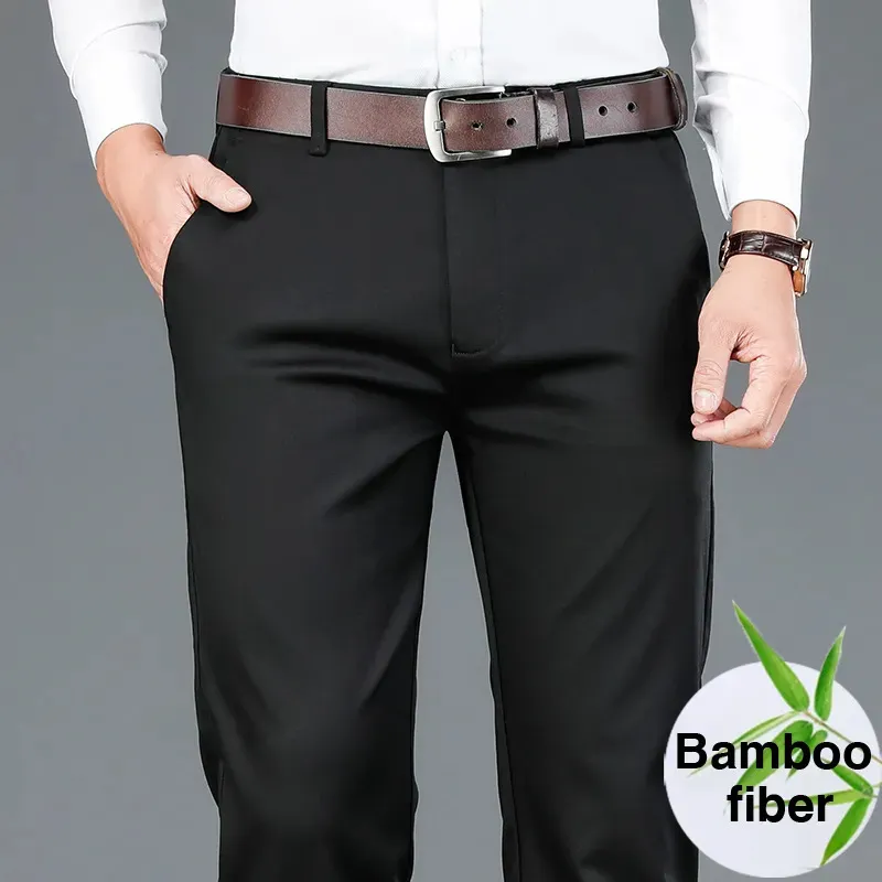 Pantalones para hombre Primavera Fibra de bambú Casual Estilo clásico Moda de negocios Pantalones de algodón elásticos de color caqui Ropa de marca masculina 231010