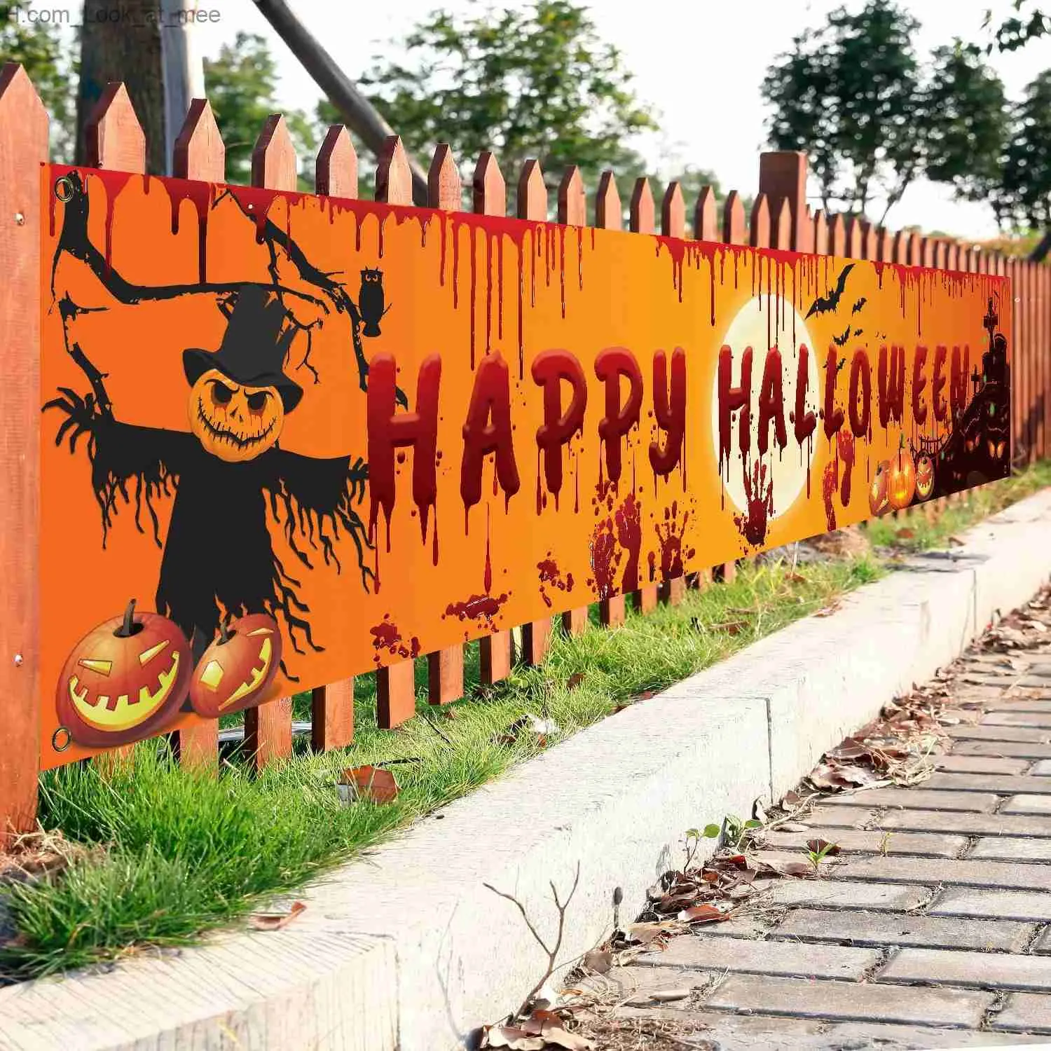 Altri articoli per feste per eventi Striscione Happy Halloween Striscione lungo 250 cm da appendere per Halloween con zucca terrore impronta di mano insanguinata per cortile interno esterno Q231010