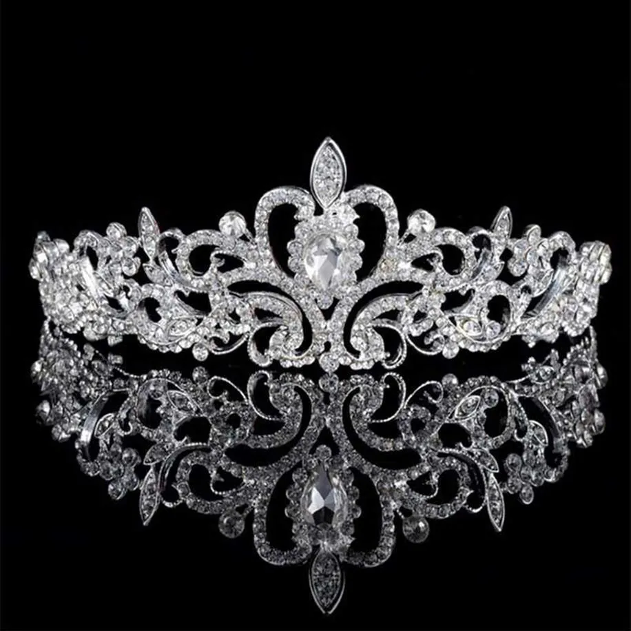 Pinces à cheveux Barrettes Vintage à la main couleur argent Gliter strass diadème couronne princesse alliage peigne anniversaire femmes mariage Acce288A