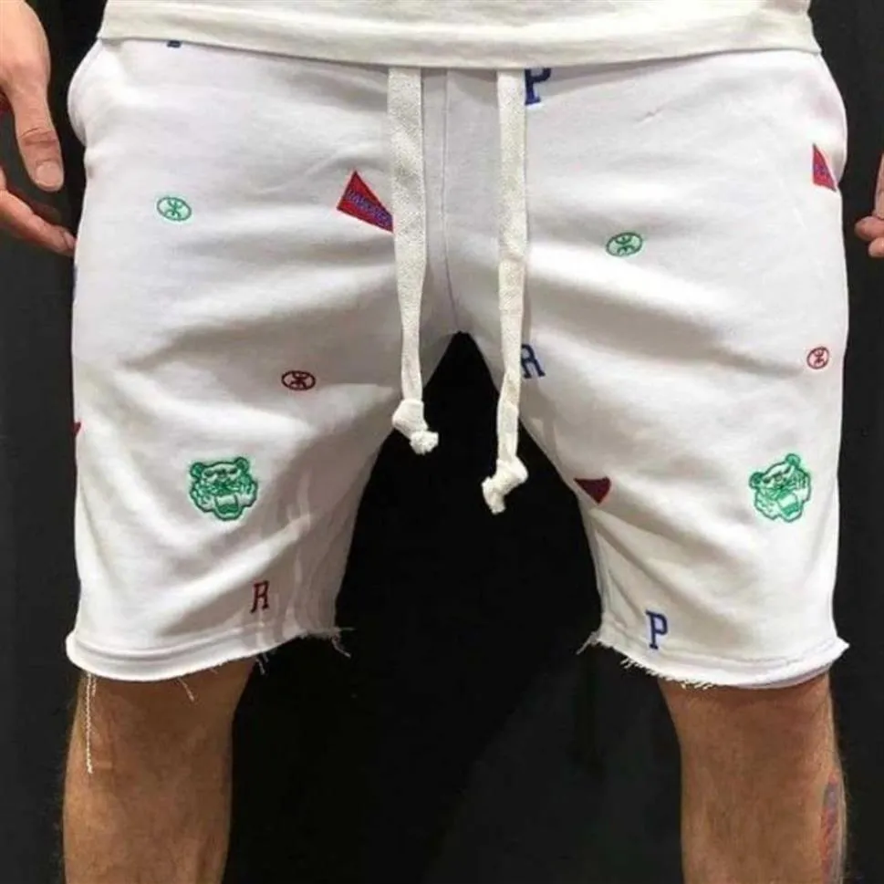 Erkek yaz şortları yüksek sokak moda işlemeli çiğ şort erkek açık hava koşu sporu nakış kısa pantolon286z