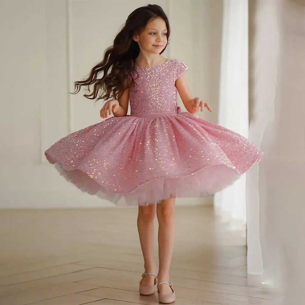 Principessa rosa palla floreali di fiori abiti per matrimoni per bambini indossano abiti da concorso di moda abito di tulle vestidos de primera tutu primo abito di comunione santa 403