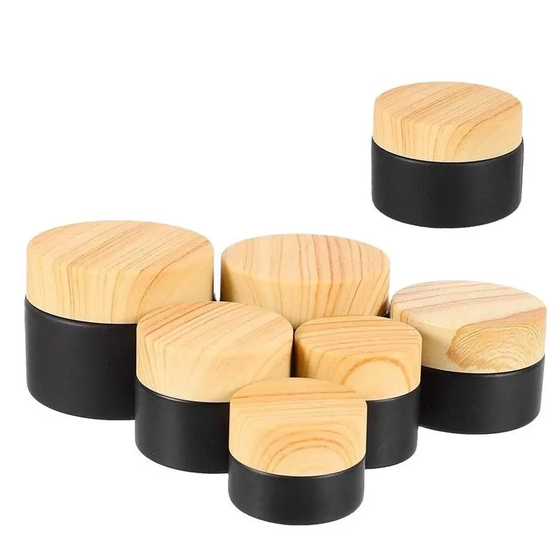 Packing Bottles Wholesale 5G 10G 15G 20G 30G 50G Black Frosted Glass Jar Cosmetic Bottle Makeup Container With Imitated Wood Grain Lid Dhclm