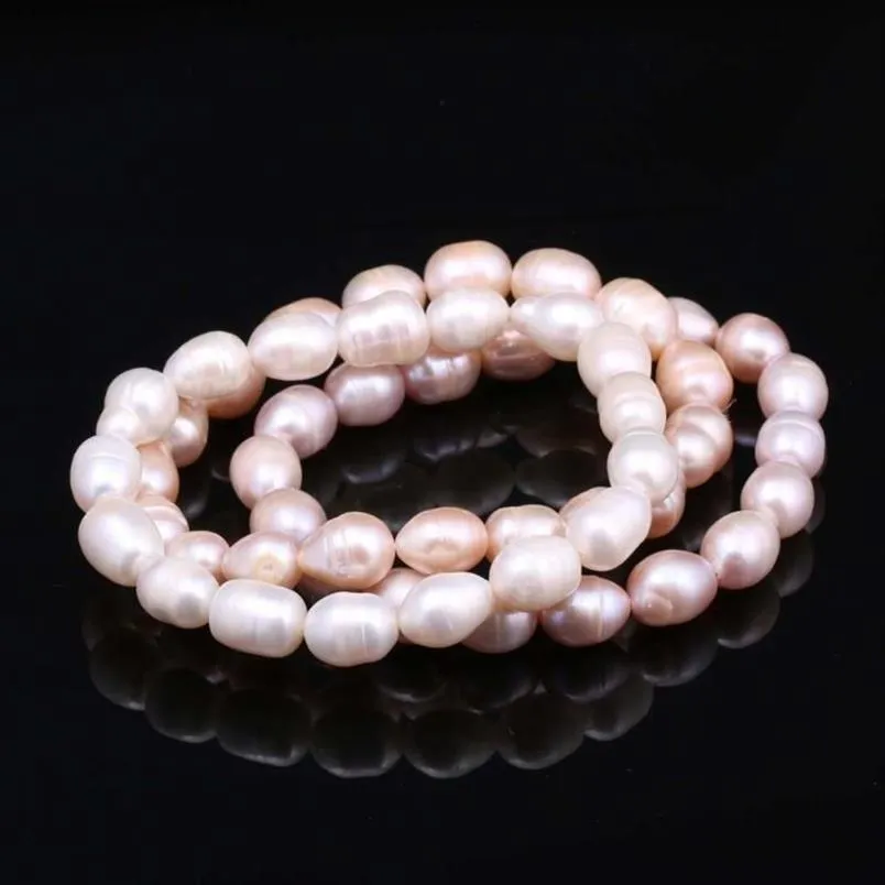 Beaded Strands Fashion 100% Natural Pearl Armband Charms Elastic Rope 9-10mm Real Pearls Classic Jewelry Armelets Bangle Gifts 300n