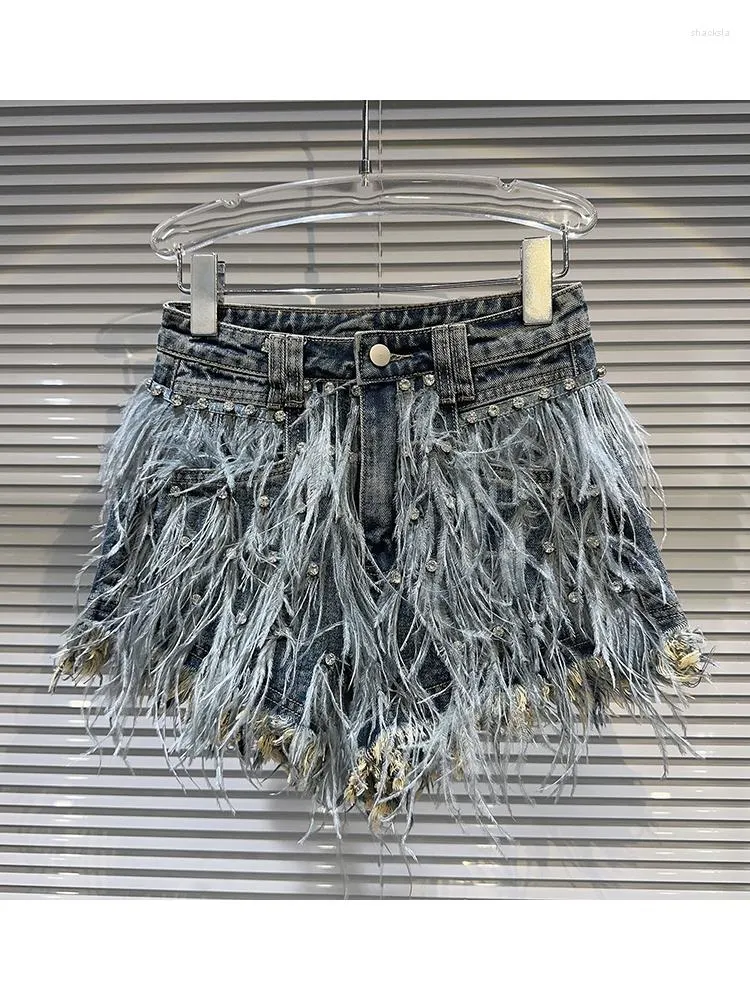 Denim shorts with diamond fringe new arrivals