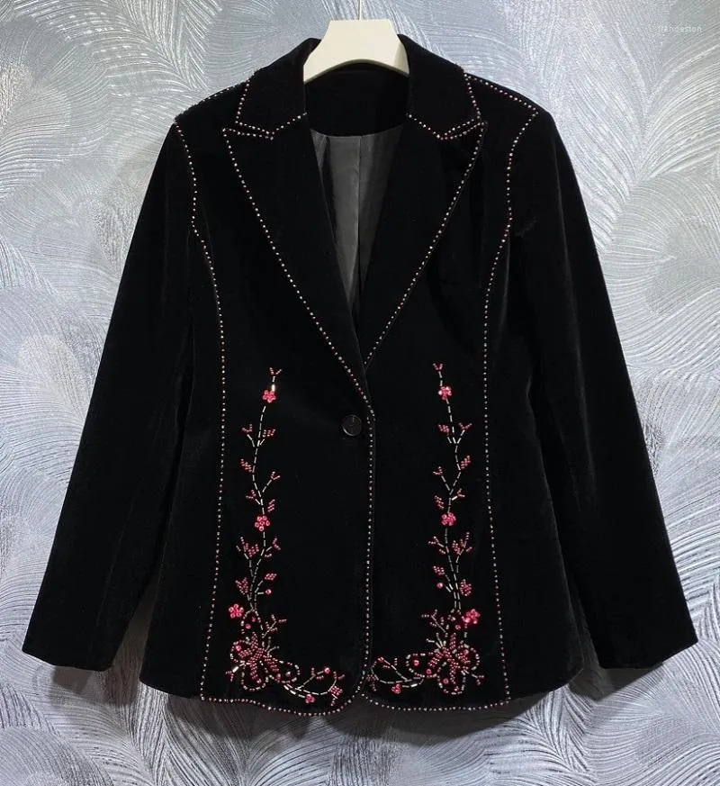 Abiti da donna Blazer di alta qualità Cappotti 2023 Autunno Inverno Blazer Donna Bordare Deco Manica lunga Velluto nero Capispalla femminile