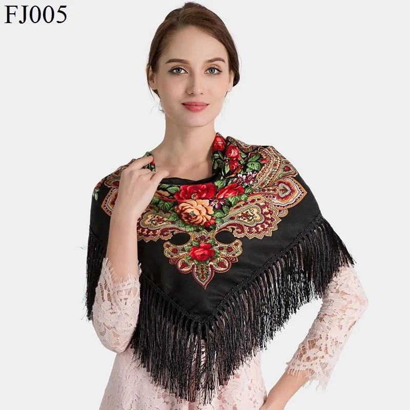 Russische Stil Quaste Große Schals Quadrat Frauen Winter Warme Baumwolle Ethnischen Stil Schal Weibliche Blume Wraps Lange Schals Geschenk