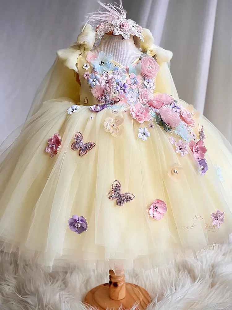 Yellow Floral Dresses: Exquisite Lace Applique Ball Gowns For