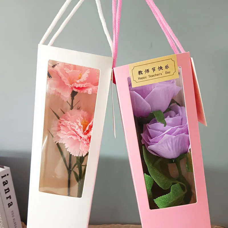 Transparent Window Gift Bags Flower Bouquet Tote Bag Wedding Handle Bags for Guests Creative Candy Box Party Supplies LX6152