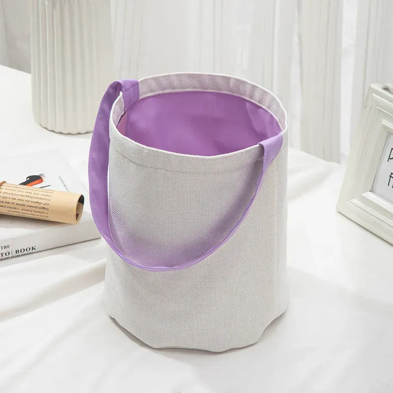 Party Gift Sublimation Blank Easter Basket Bags Cotton Linen Carrying Gift and Eggs Hunting Candy Bag Halloween Storage Pouch DIY Handbag Toys Bucket 