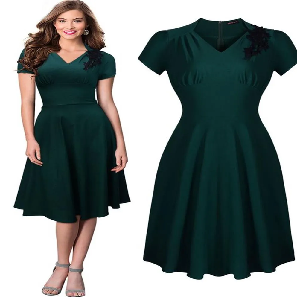 Klasyczna kobieca V Neck 50s Vintage Party Seksowne plisowane swing łyżwiarki B sukienki koktajlowe sukienka 3221216x