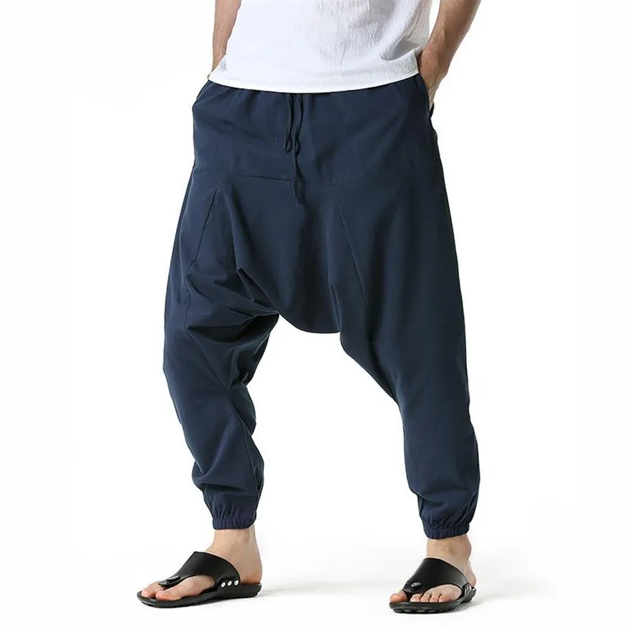 Pantalones indios para Hombre, pantalones Ninja, pantalones bombachos holgados, pantalones de entrepierna baja para Fitness, moda de baile Punk para Hombre Pantalon210z