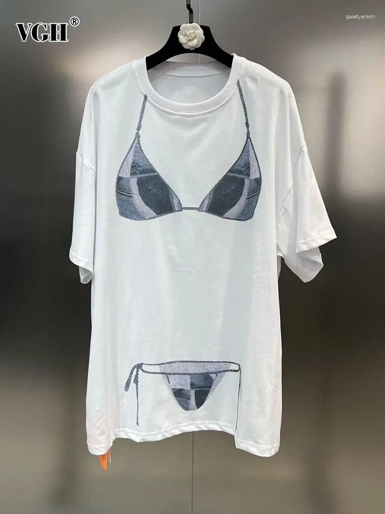 Camisetas femininas vgh casual hit cor impressão camisa para mulheres em torno do pescoço manga curta solta streetwear roupas de moda feminina 2023