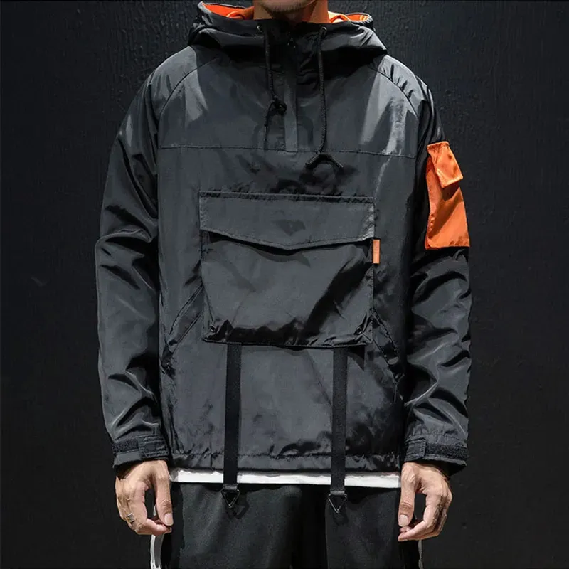 Мужские куртки Мужские куртки Пальто Уличная одежда Techwear Водонепроницаемая ветровка с капюшоном Повседневная верхняя одежда Хип-хоп Японское пальто с несколькими карманами 231010