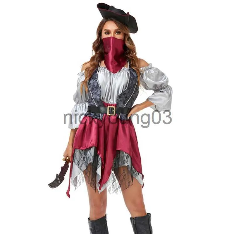 Costume à thème multiple carnaval Halloween Elizabeth Caribbean Pirates Captain Costume Knight Huntress Spectacular Cosplay Fancy Party Robe x1010