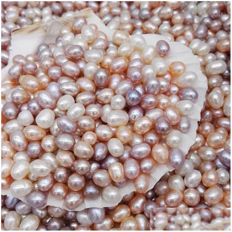 Pearl High Quality 6-7mm Oval Pearls Seed Pärlor 3Colors White Pink Purple Loose Freshwater For Smyckes Making Supplies SMEEXKE LOOP B DHVCB