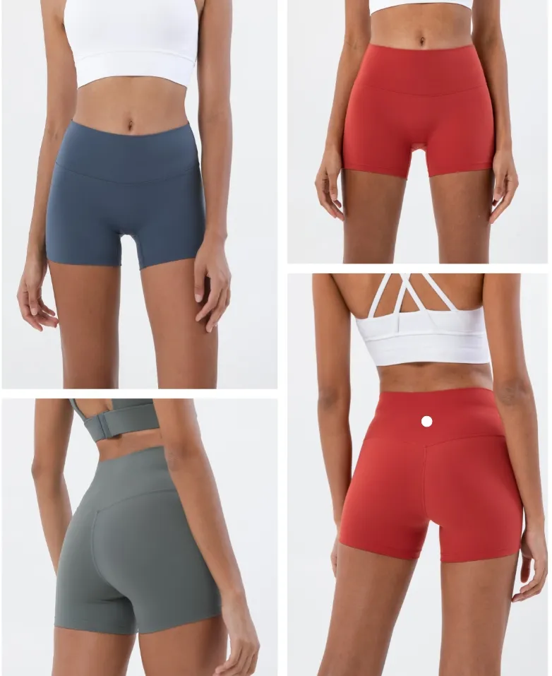 LU-633 Pantaloncini da yoga da donna Pantaloncini da bicicletta in tinta unita Pantaloncini da fitness a vita alta per esercizi Fitness Pantaloncini da corsa traspiranti ad asciugatura rapida