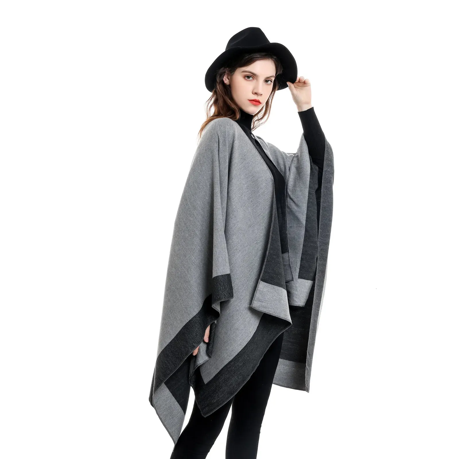 Scialli Sciarpa invernale da donna in cashmere Sciarpe femminili di marca di lusso Lady Cape con scialle diviso Avvolge Foulard Tippet Pashmina Poncho 231010