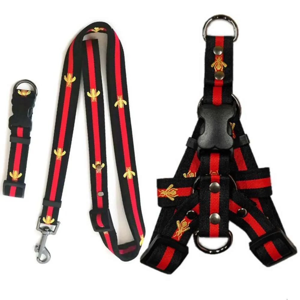 Nylon hundhalsband kopplar set designer hund koppel sele broderi bi husdjur krage och husdjur kedja för små medelstora hundar katt chihuahua poodle corgi mops