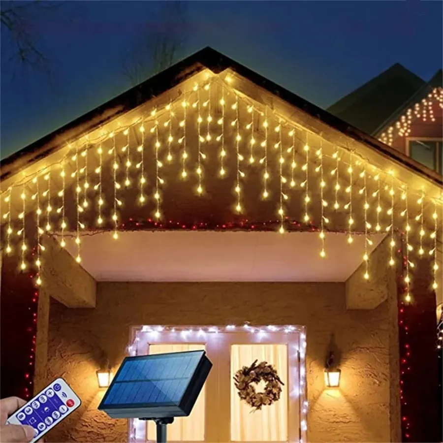 Cortina solar luz ao ar livre à prova dwaterproof água solar guirlanda luzes da corda jardim quintal pavilhão festa de casamento luzes decoração do feriado