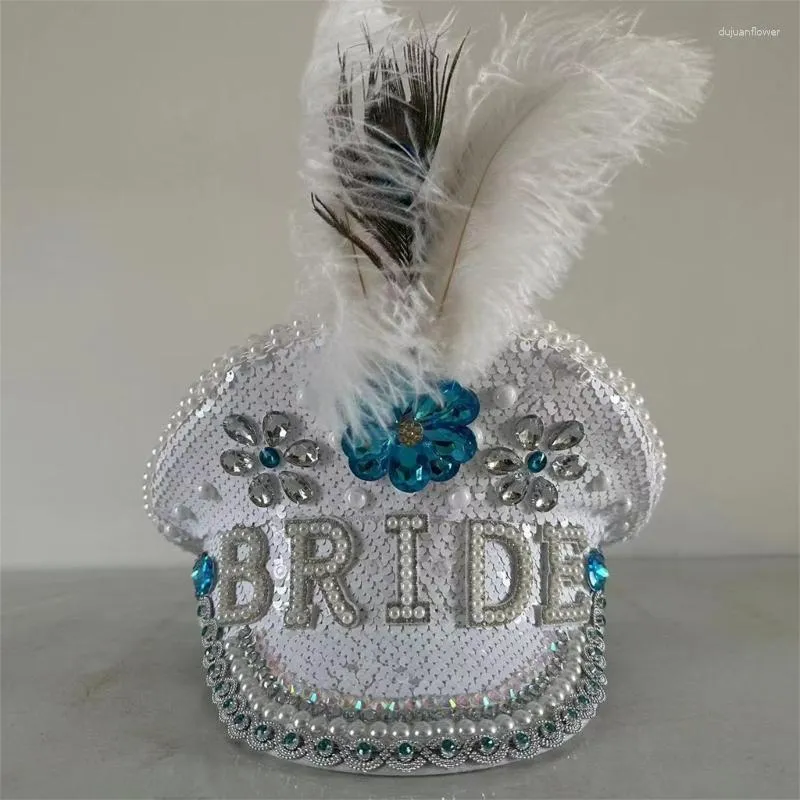 Береты с перьями, бриллиантами и жемчугом, шляпа невесты для девичника, свадебный реквизит