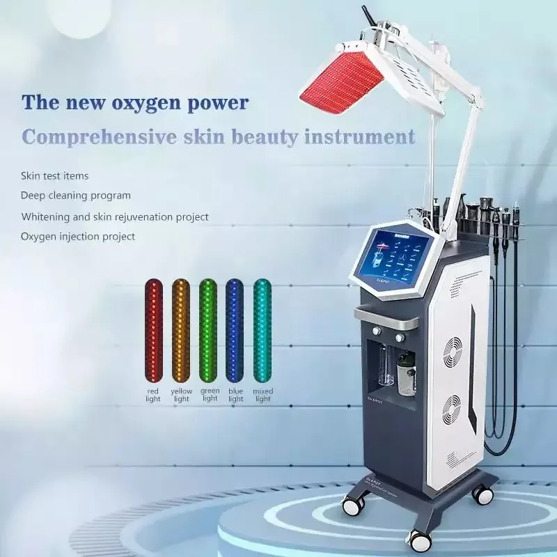 Professional 4 Colors LED PDT 여드름 치료 피부 미백 스파 장비 순수 산소 물 제트 껍질 껍질 페이셜 머신