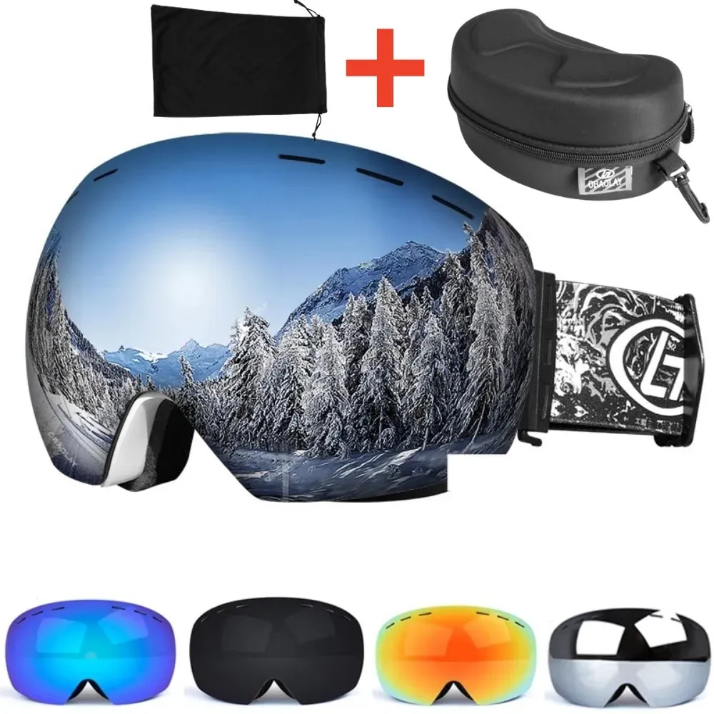 Kayak Goggles Snap-On Çift Katmanlı Lens PC Kayak Anti-Fog UV400 Snowboard Gözlük Gözlükleri Erkek Kadın Kayak Gözlük Kılıfı 231010