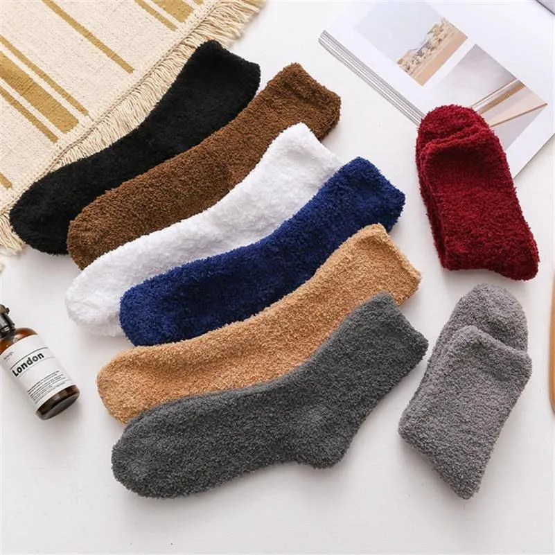 Hommes automne hiver épais décontracté femmes chaussettes solide épaississement chaud Terry chaussettes moelleux court coton floue Male263T