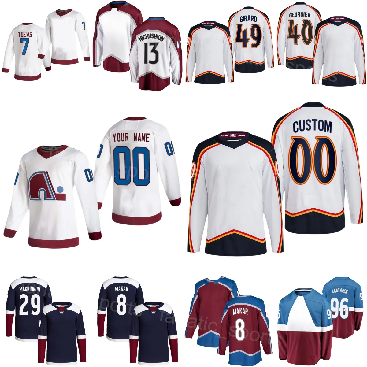 Hockeyteam 7 Devon Toews Jersey Reverse 13 Valeri Nichushkin 49 Samuel Girard 29 Nathan MacKinnon 96 Mikko Rantanen 8 Cale Makar 62 Artturi Lehkonen Kids Lady Man