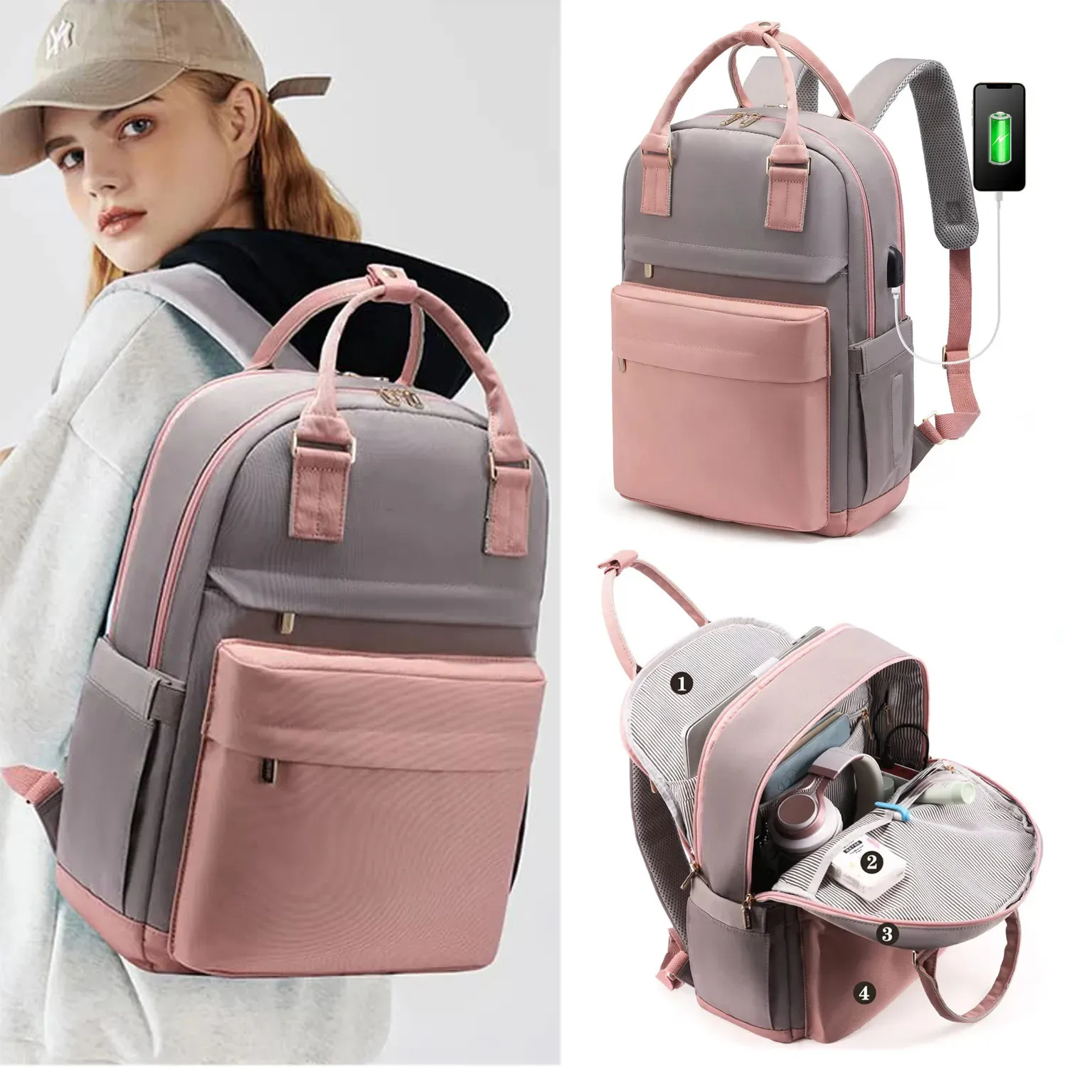 School Bags Women's Travel Backpack Fashion USB Charging Laptop Lightweight Handbag School Bags For Girls Multifunctional Suitcase Backpacks 231009