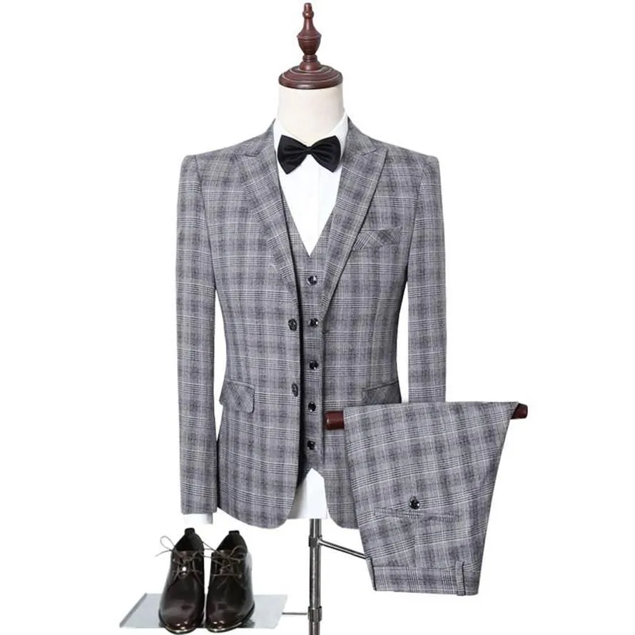 Herren Plaid Check Business Anzüge Männer Hochzeit Party Neueste Mantel Hose Designs Hohe Qualität Jacke Weste Blazers332Y