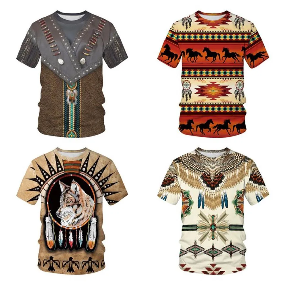 QNPQYX NYHET HERRENS STREETWEAR 3D T-shirt Casual rolig tee-skjorta Kort ärmtryck Animal Summer Fashion Tops Tees Indian Style2872