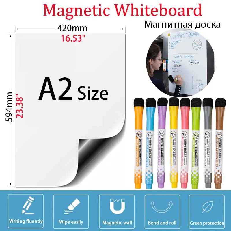 Whiteboards A2 Size Whiteboard Erasable Marker Practice Writing Memo Message Calendar Board Stickers Magnetic White Board 231009