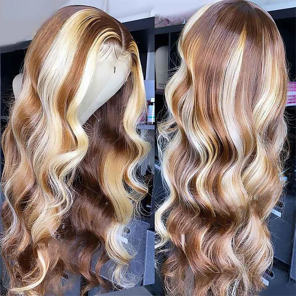 Peruca malaia com destaque de cabelo humano, cabelo humano ondulado hd, peruca frontal pré-arrancada 360 ombré, peruca frontal de renda para mulheres