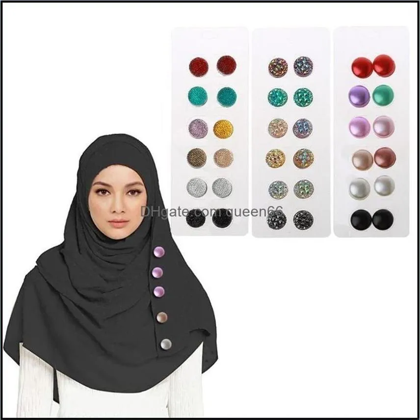 Pins Broschen Schmuck12 Stück Packung mit 12 Mti-Use Strass Schal Brosche rund Hijab Kit magnetische Sicherheitsnadeln muslimischen Schmuck Drop De2718