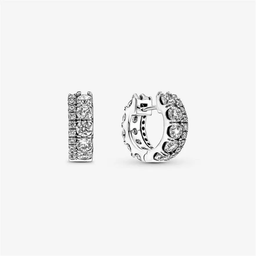 Authentique 100% 925 argent Sterling Double bande pavé boucles d'oreilles mode mariage fiançailles bijoux accessoires pour femmes cadeau237j