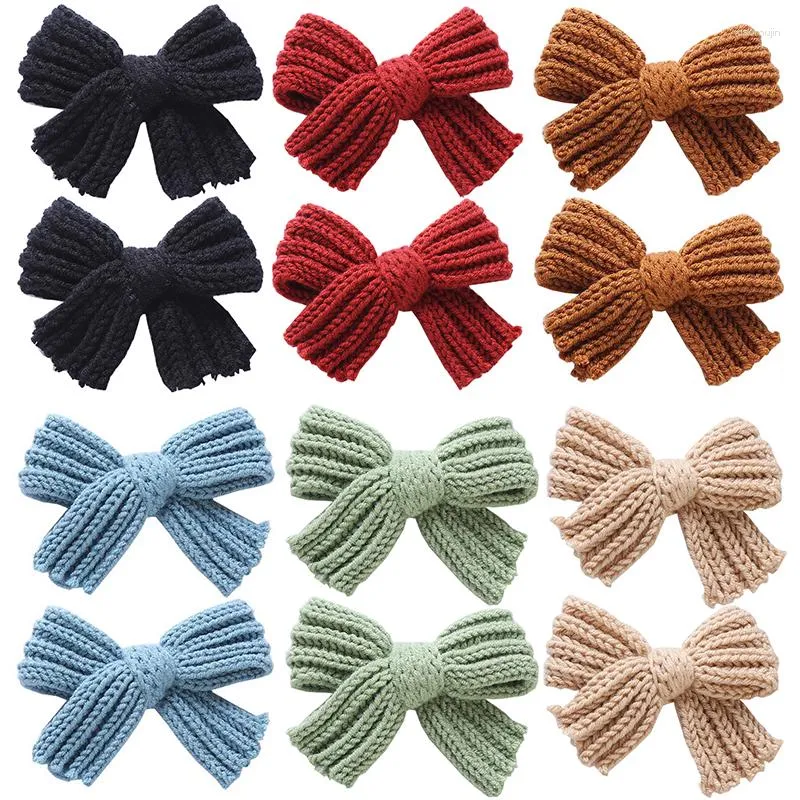 Hair Accessories Xugar 2Pcs/set Retro Knitted Bow Clips For Baby Girl Solid Bowknote Pin Barrette Kids Headwear Winter