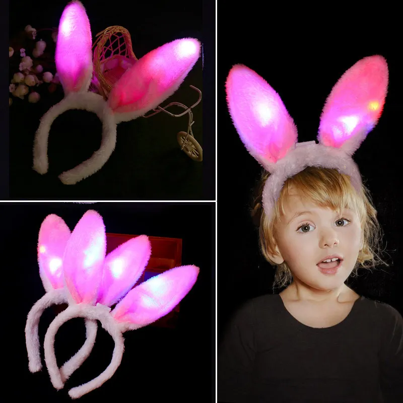 LED Bunny uszy opaska na głowę światło migające puszyste rabbitowe pałąki na głowę cekinami kostium kostium cosplay fryzjerski kobieta świąteczne prezenty wielkanocne impreza przychylność Q547