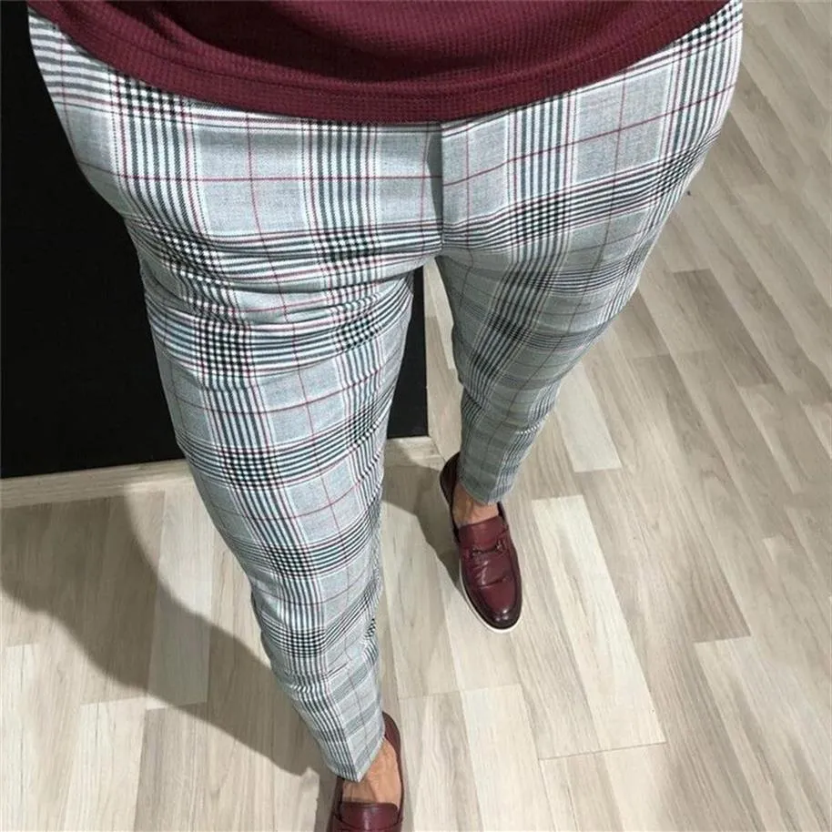 Mens Fashion Plaid Pants Men Streetwear Hip Hop Pants Skinny Chinos Trousers Slim Fit Casual Joggers325z