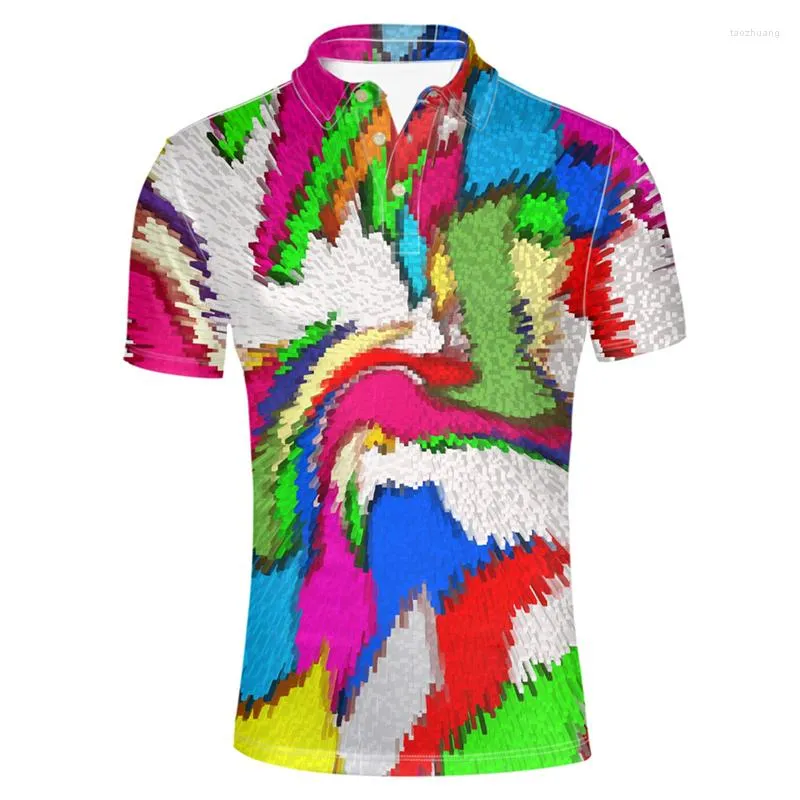 Polos pour hommes Illusion d'optique 3D Polo imprimé été Causal Playeras Para Hombres Couleurs Motif T-shirt à manches courtes Ropa Hombre Tops